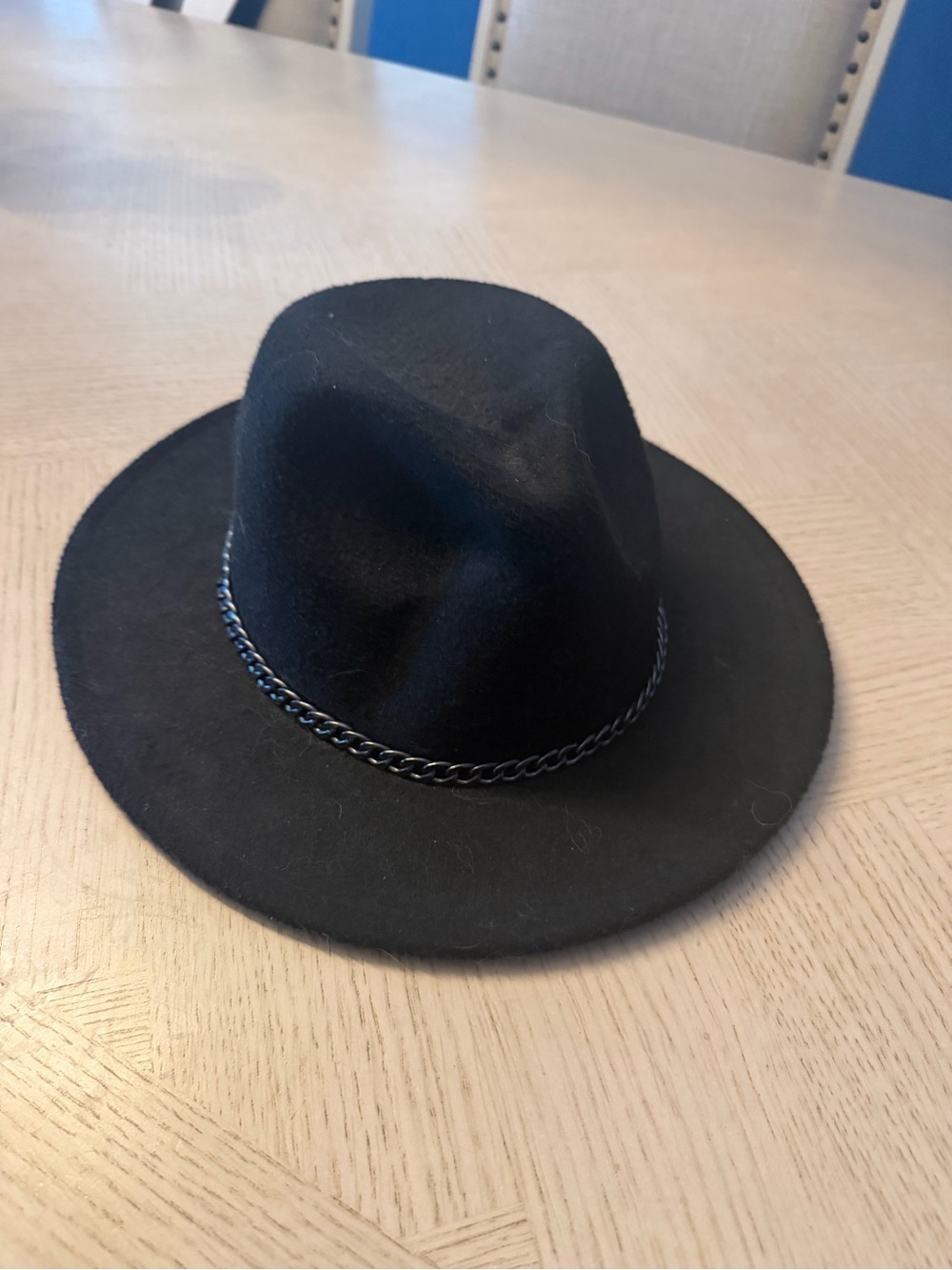 Black Felt Fedora with Chain Detail